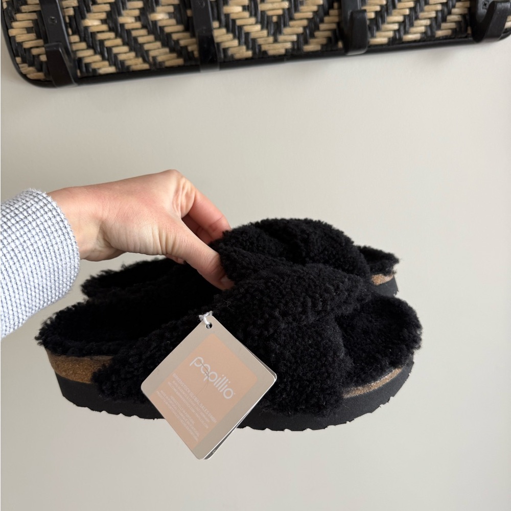 Birkenstock Papillio Daytona Platform Slide - Black Teddy - Size 39/Size 8 - NWT